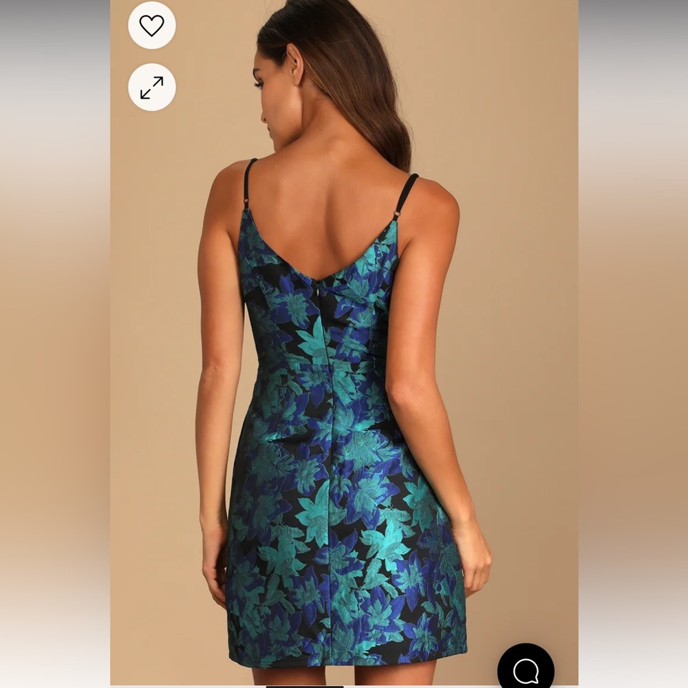 NWT Lulu’s Ready for Festivities Blue Multi Floral Jacquard Mini Dress Size Med - Picture 5 of 13